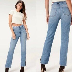 NEW NWT! GOOD AMERICAN GOOD BOY SPLIT HEM JEANS HIGH RISE STRAIGHT LEG sz 20-26